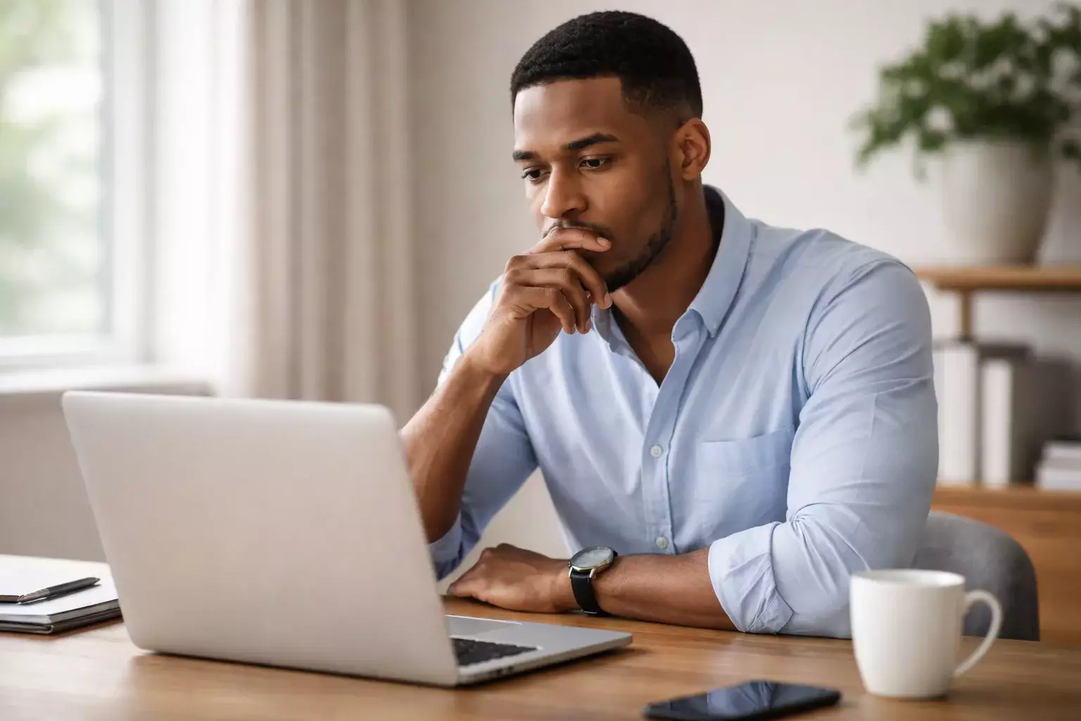 Thoughtful sports bettor analyzing hockey betting decisions