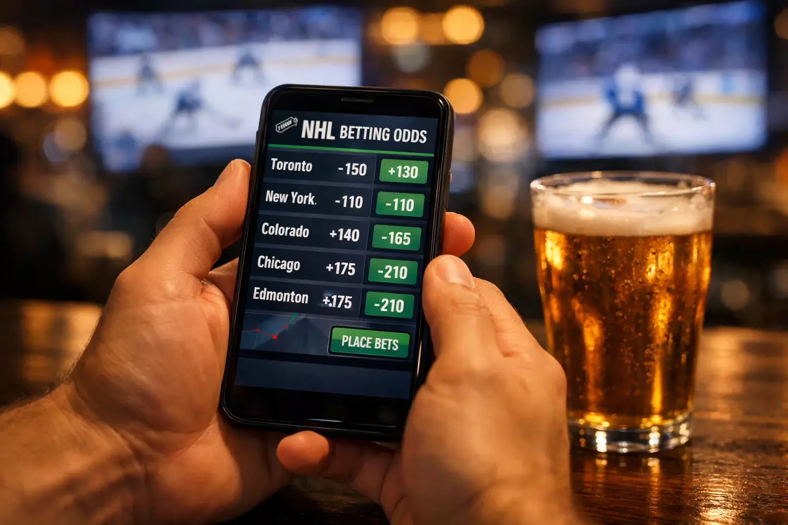 Sports betting odds display for NHL hockey games