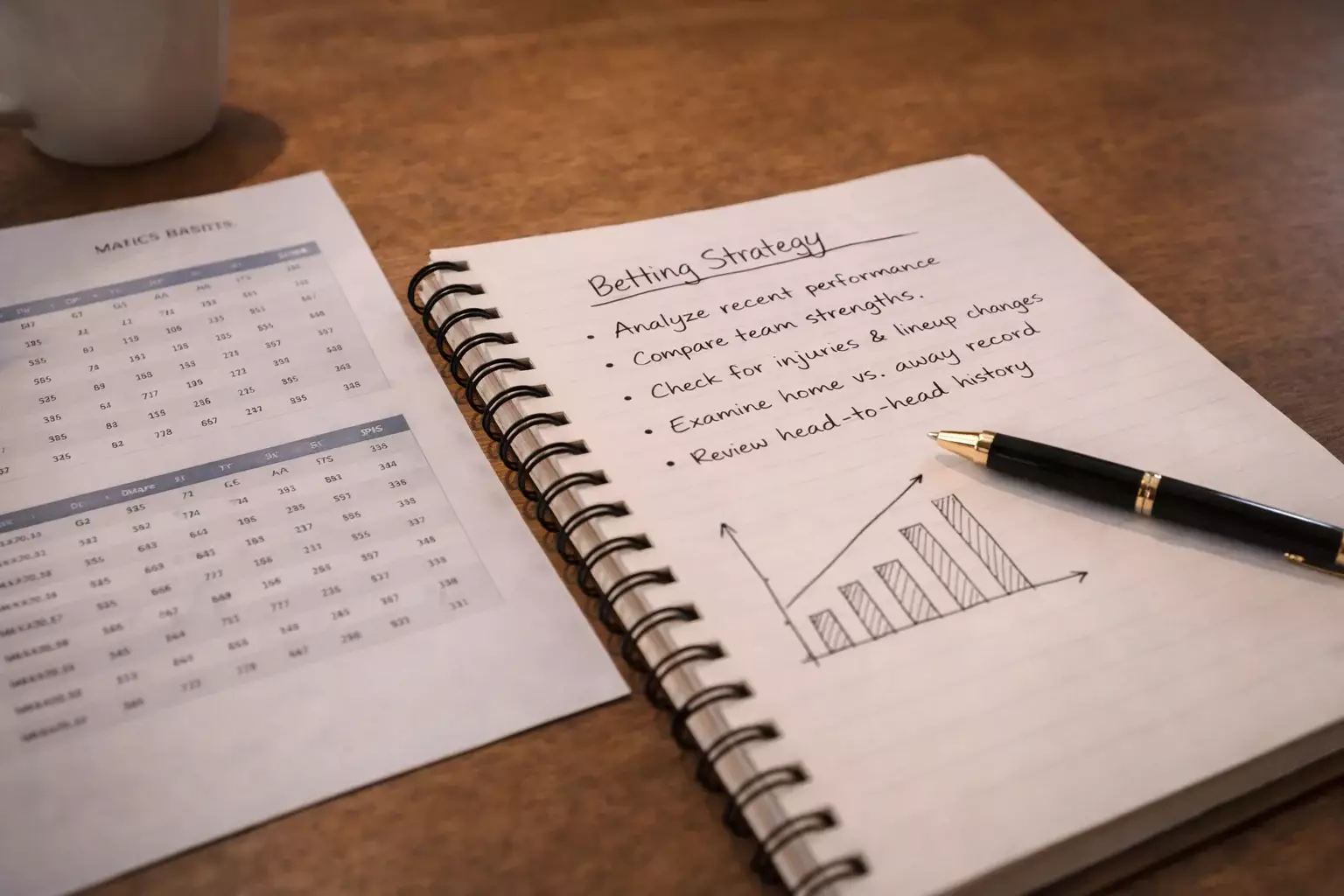 Notebook with betting strategy notes and hockey statistics