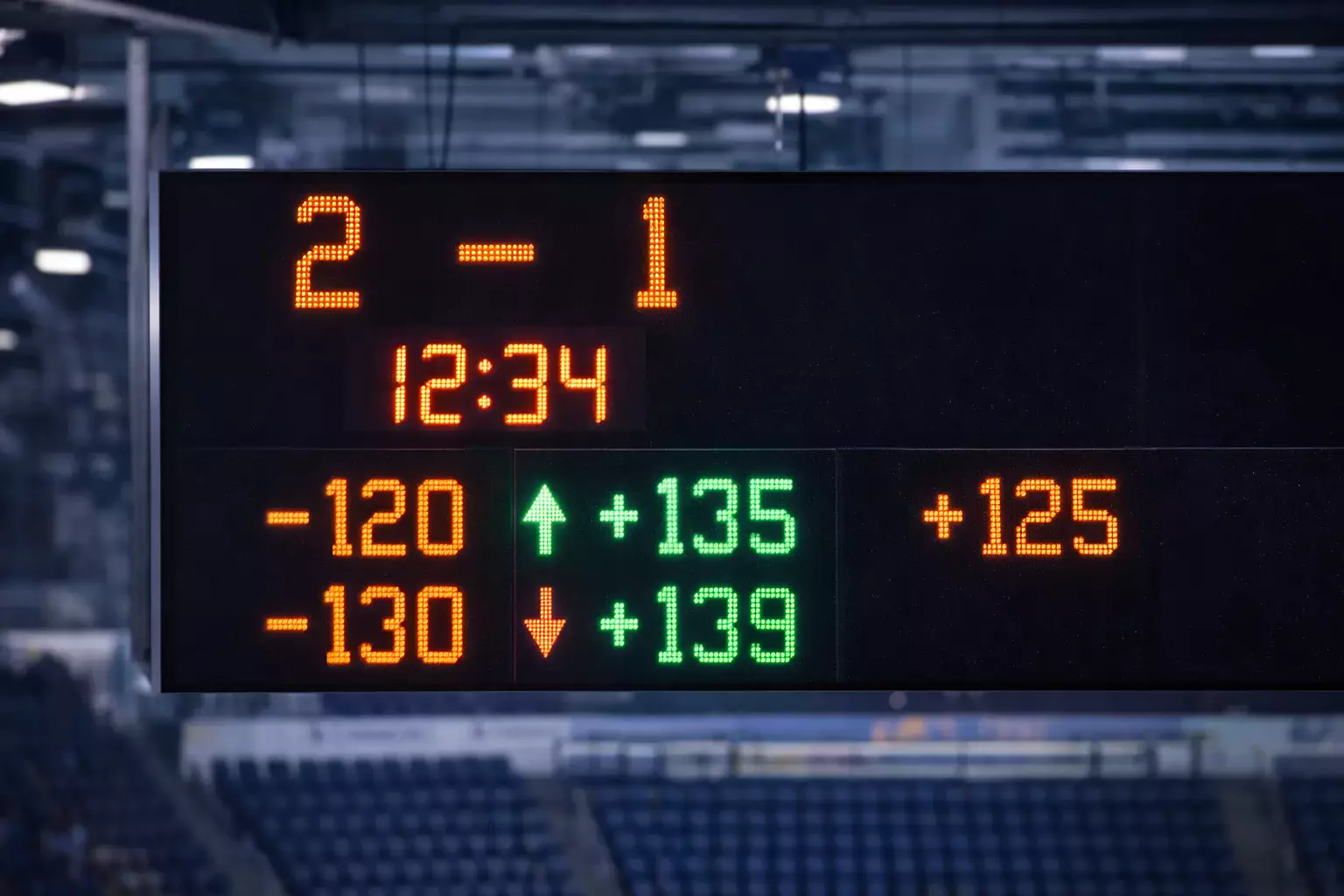Digital display showing changing hockey betting odds during game
