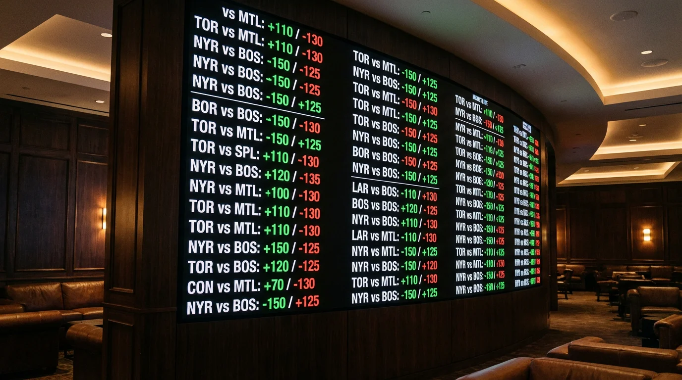 Digital sportsbook odds board showing changing NHL hockey lines