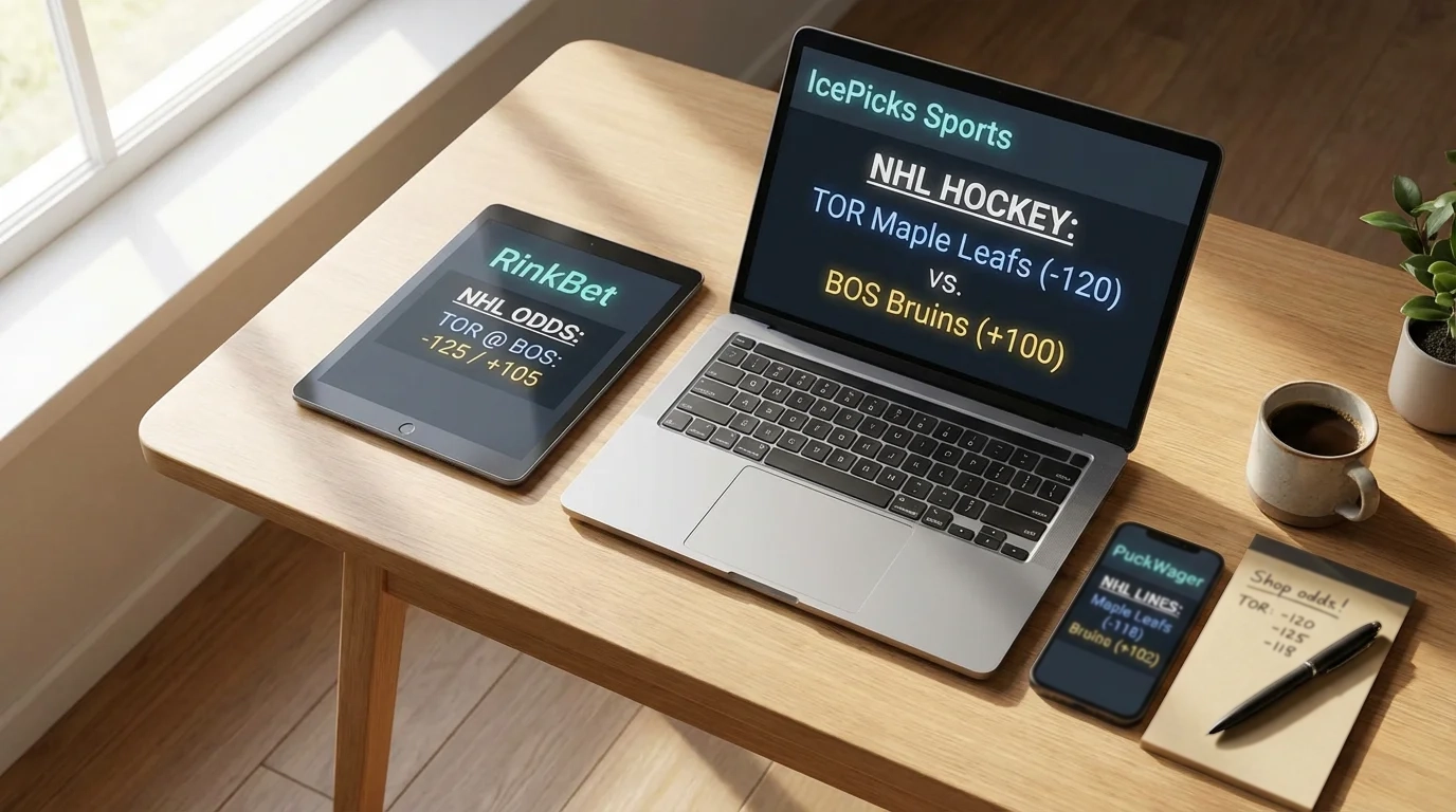Multiple sportsbook apps open on devices showing different NHL odds