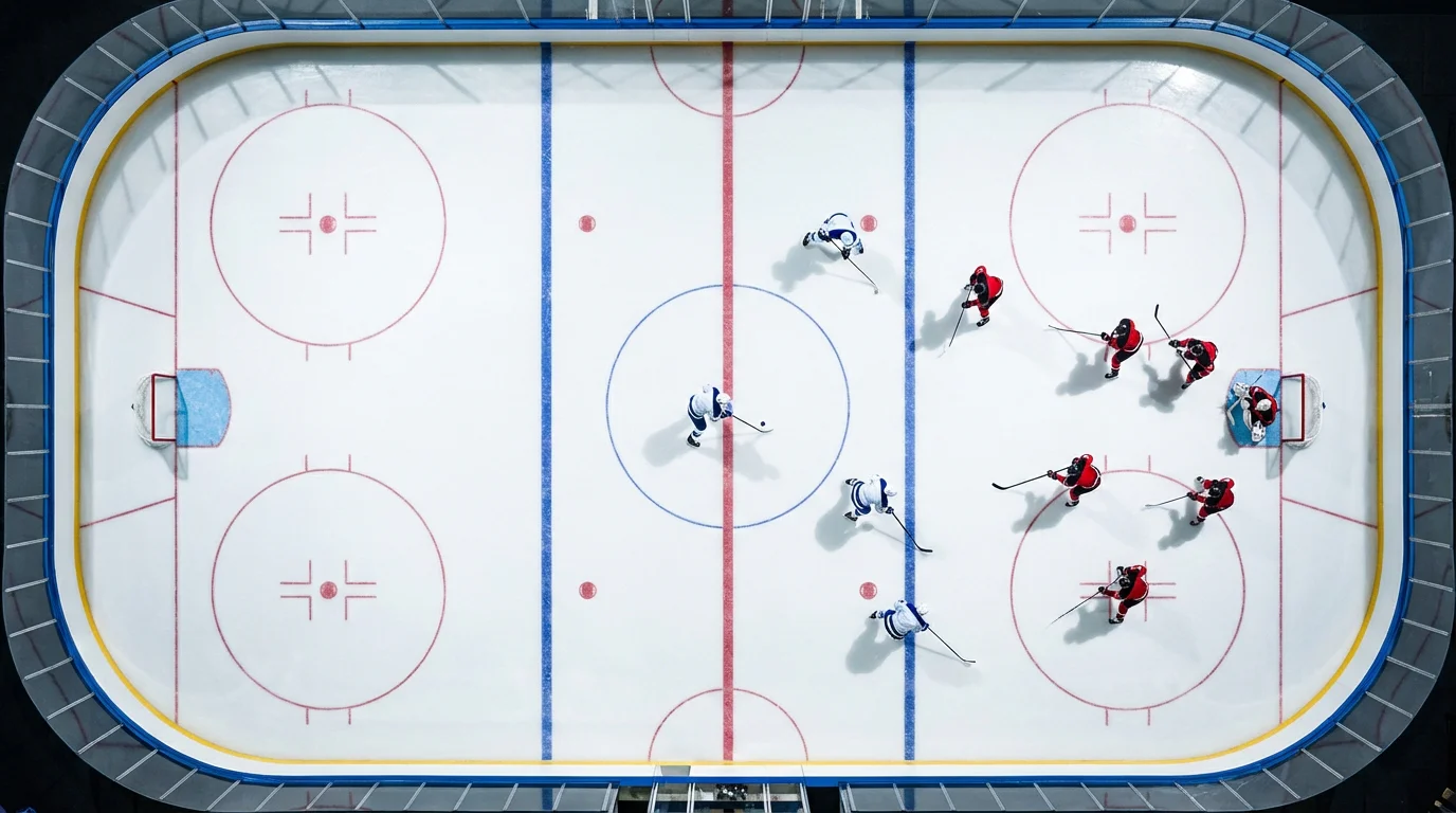Ice hockey power play with players positioned in the offensive zone